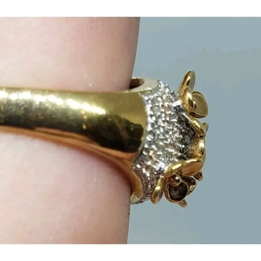 Ring 3D Flower Gold & Silver Statement Sz 10.25 Boho